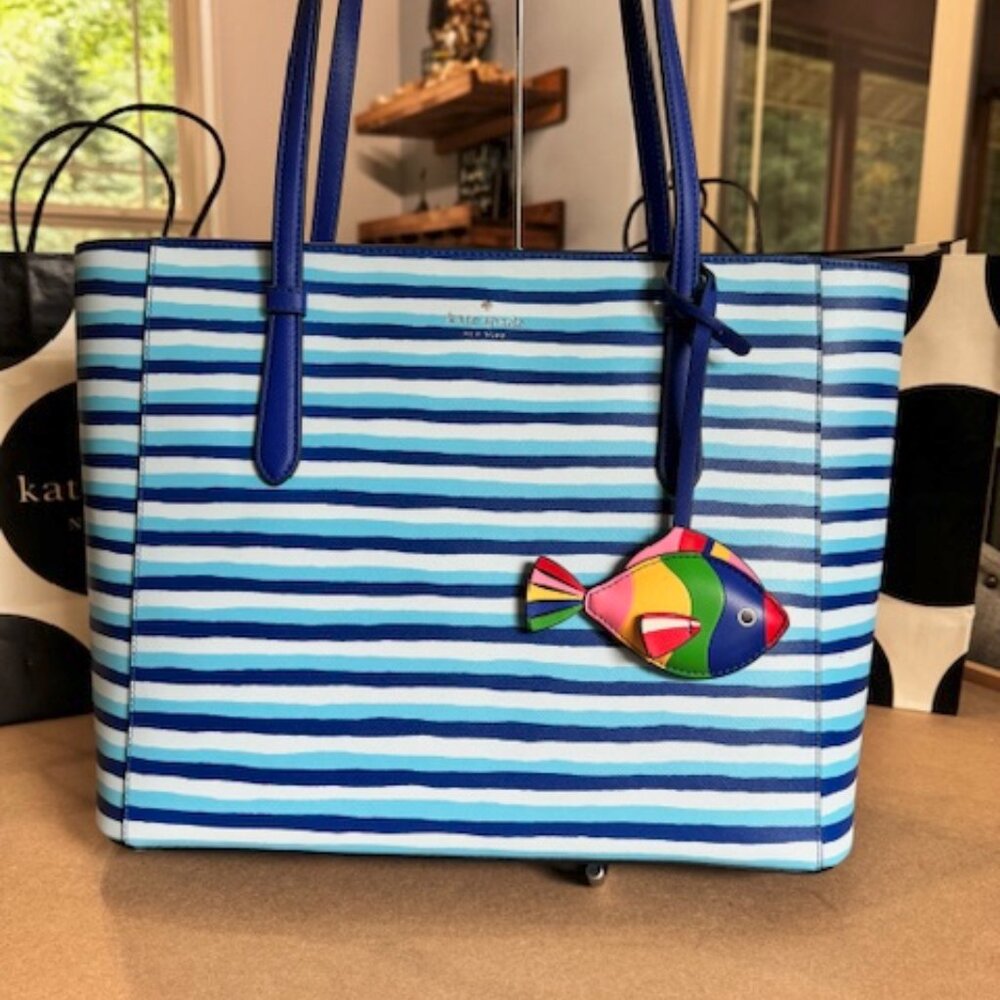 Kate Spade Schuyler Wave Stripe Fish Medium Tote In Blue Multi